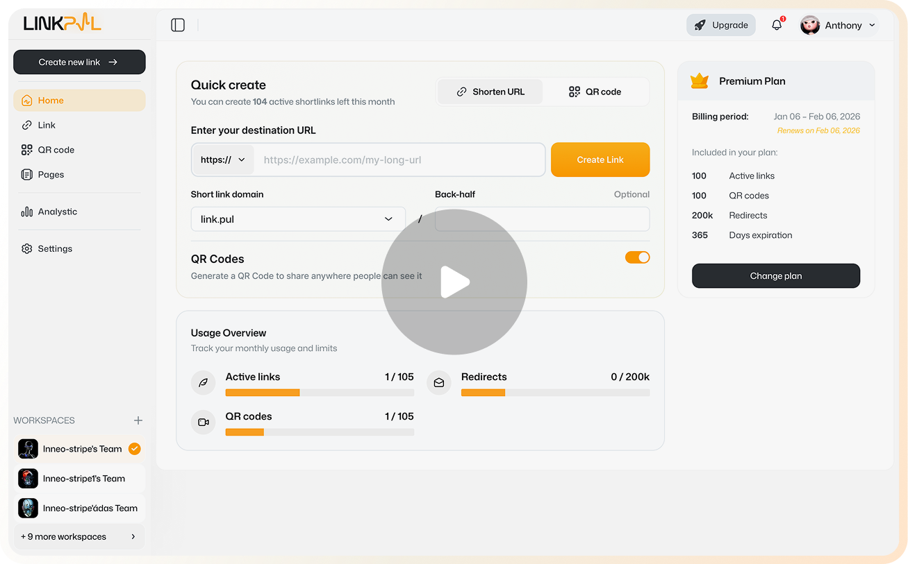 LinkPul management platform dashboard